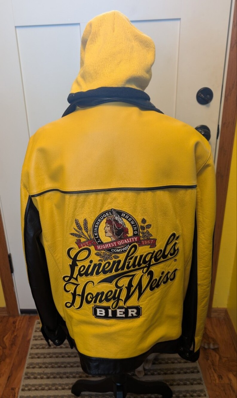 Leinenkugels Leather Jacket And Beanie Beer Mens XL Yellow Black
